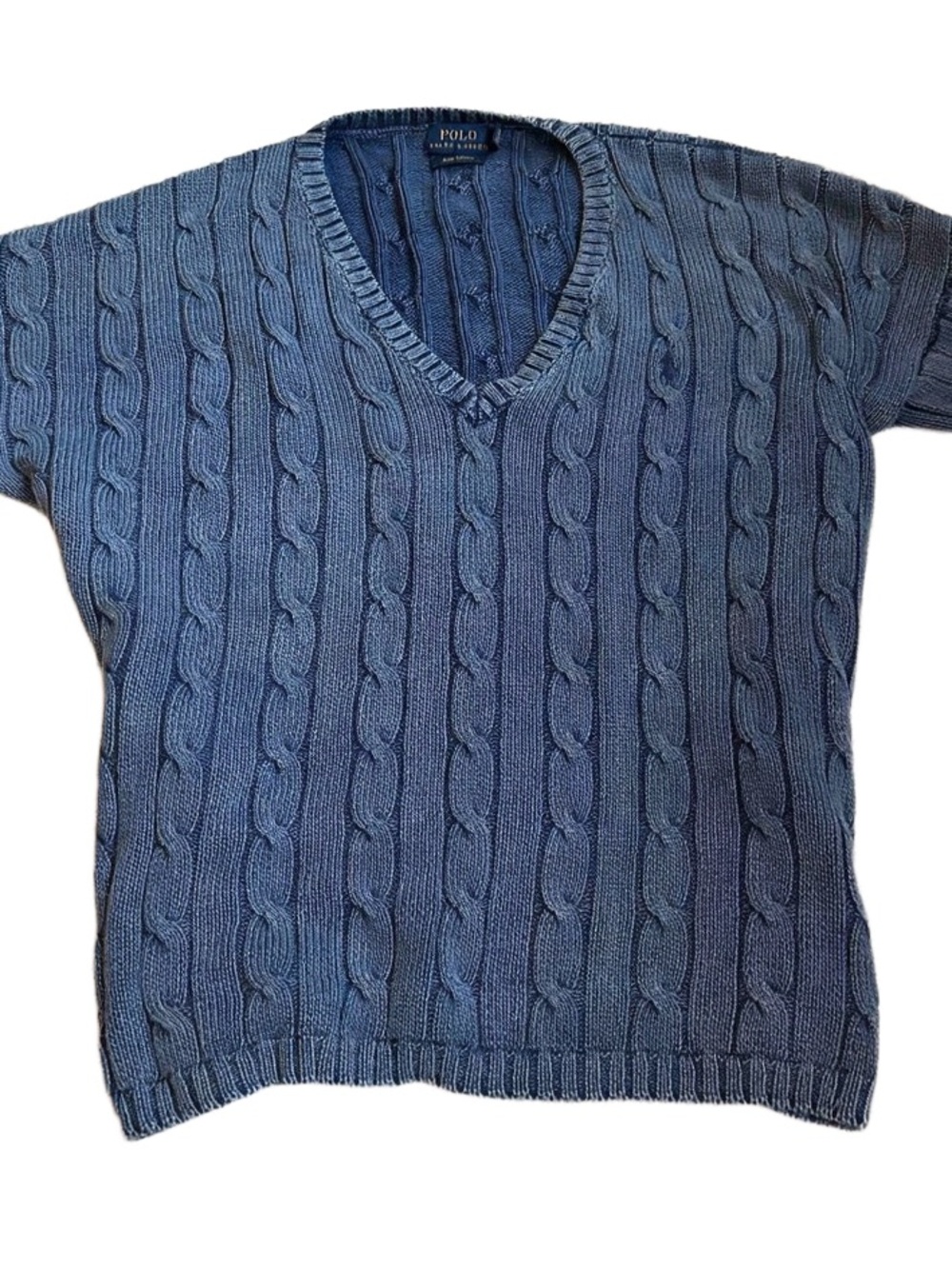 Ralph Lauren Slate Blue Cable-Knit Pima cotton V-Neck Sweater -